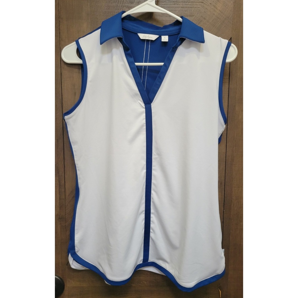 Lady Hagen Sleeveless Golf Shirt Womens Small Blue White V-Neck Collar EUC